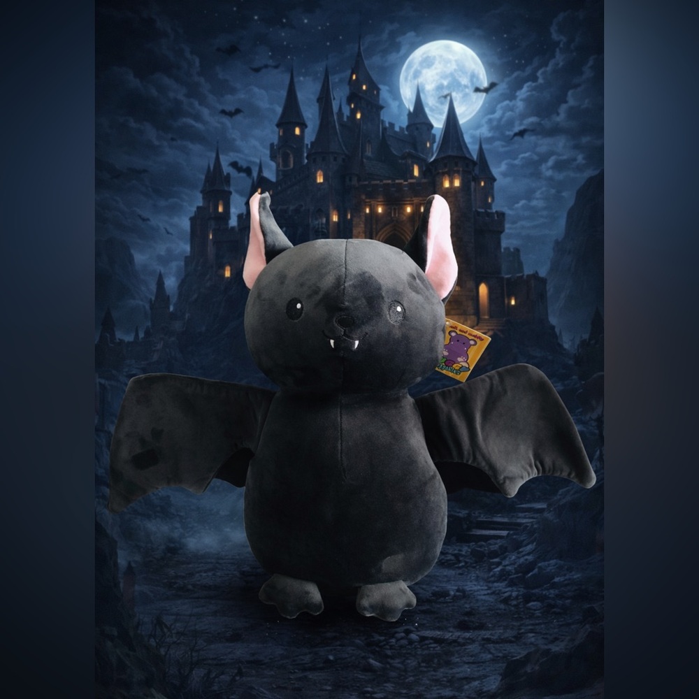 Big Black Bat Plushie 14” NWT Halloween Spooky Stuffed Animal Cute